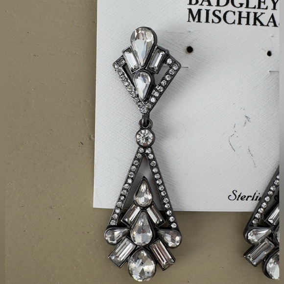 Badgley Mischka Art Deco Statement Drop Earrings With Clear Crystals - Picture 3 of 6